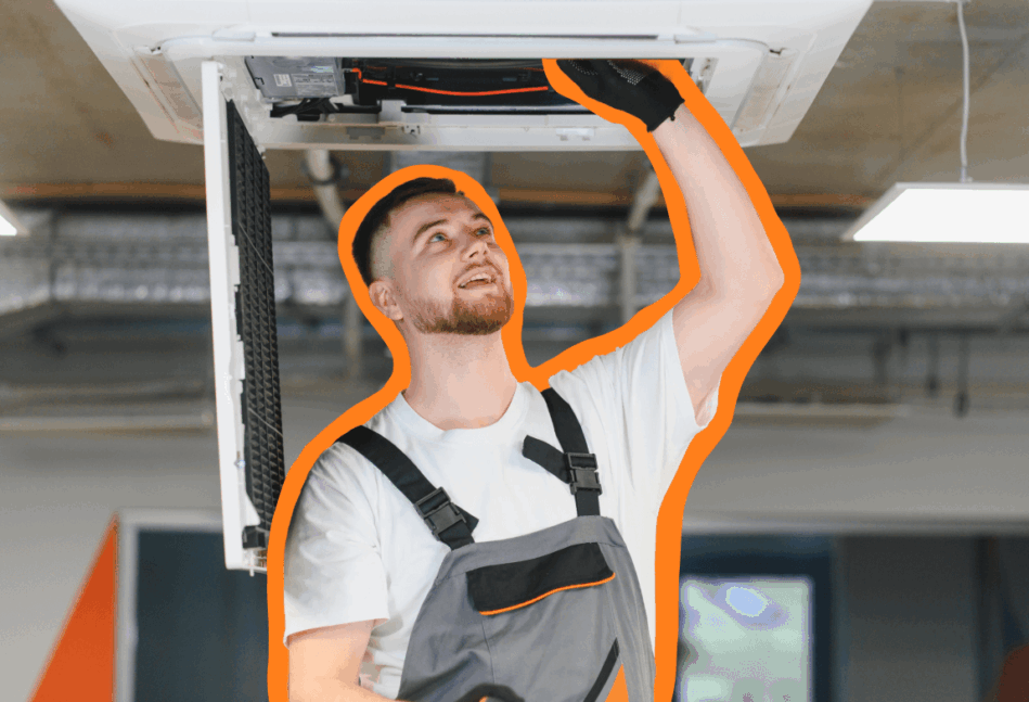 Hvac technician looking at a vent