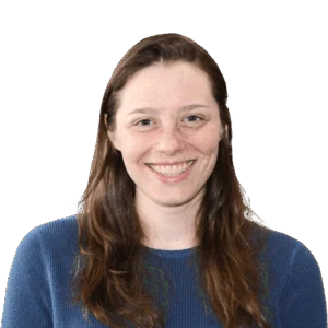 Portrait of a smiling woman with long hair, transparent background.