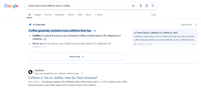 Google AI Overview appearance example