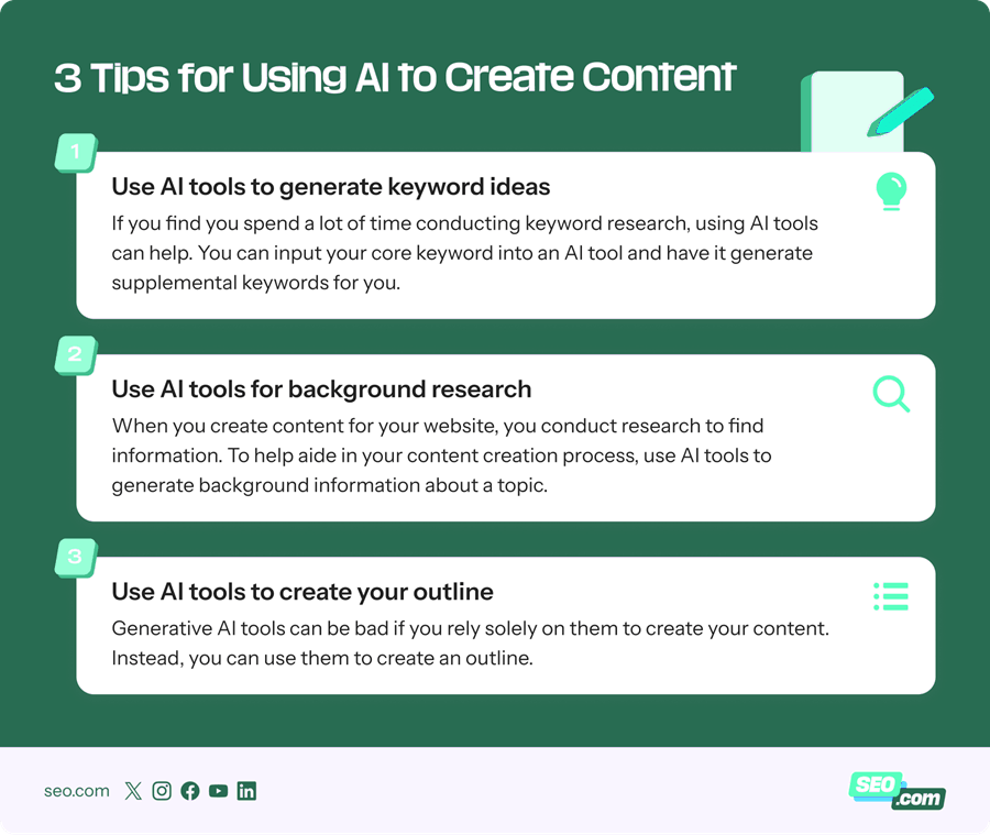 List of tips for using AI to help with content creation