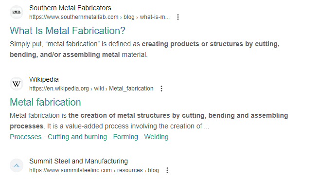 Metal fabrication search results
