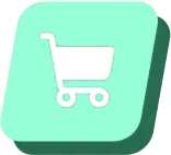 Shopping cart icon on purple background.