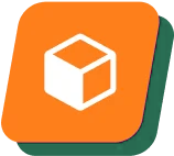 Orange cube icon on a purple background.